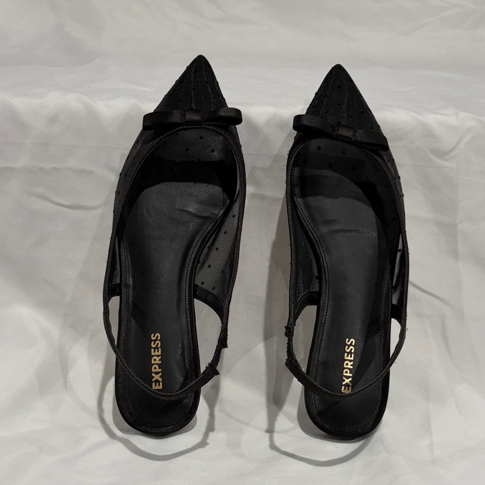 Express Black Pointed Slingback Flats - Picture 2 of 6